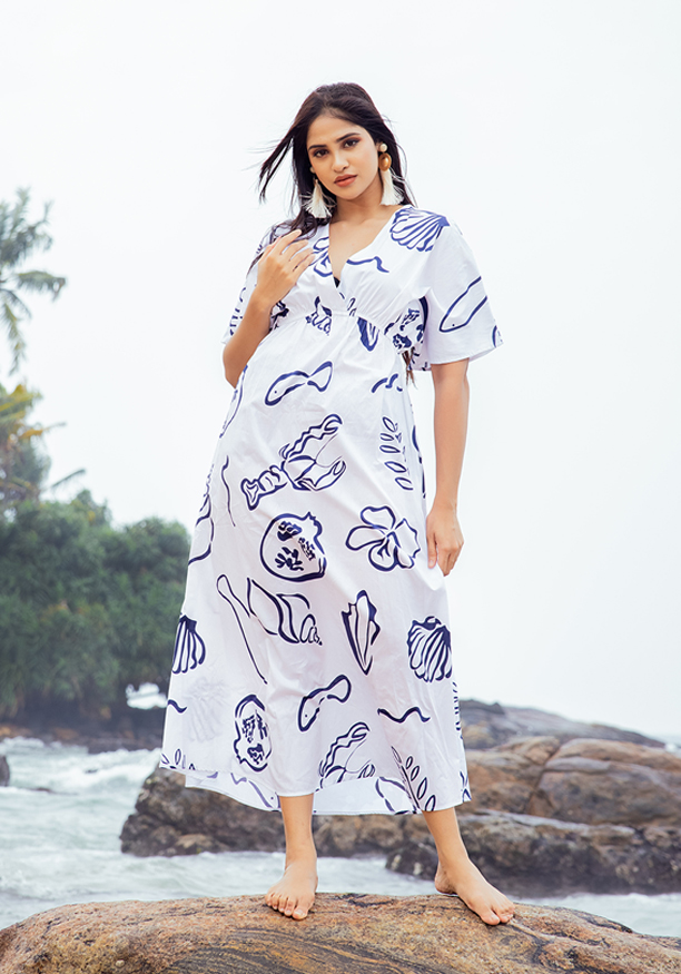 ALEXANDRA SEASHELL WHITE & BLUE DRESS